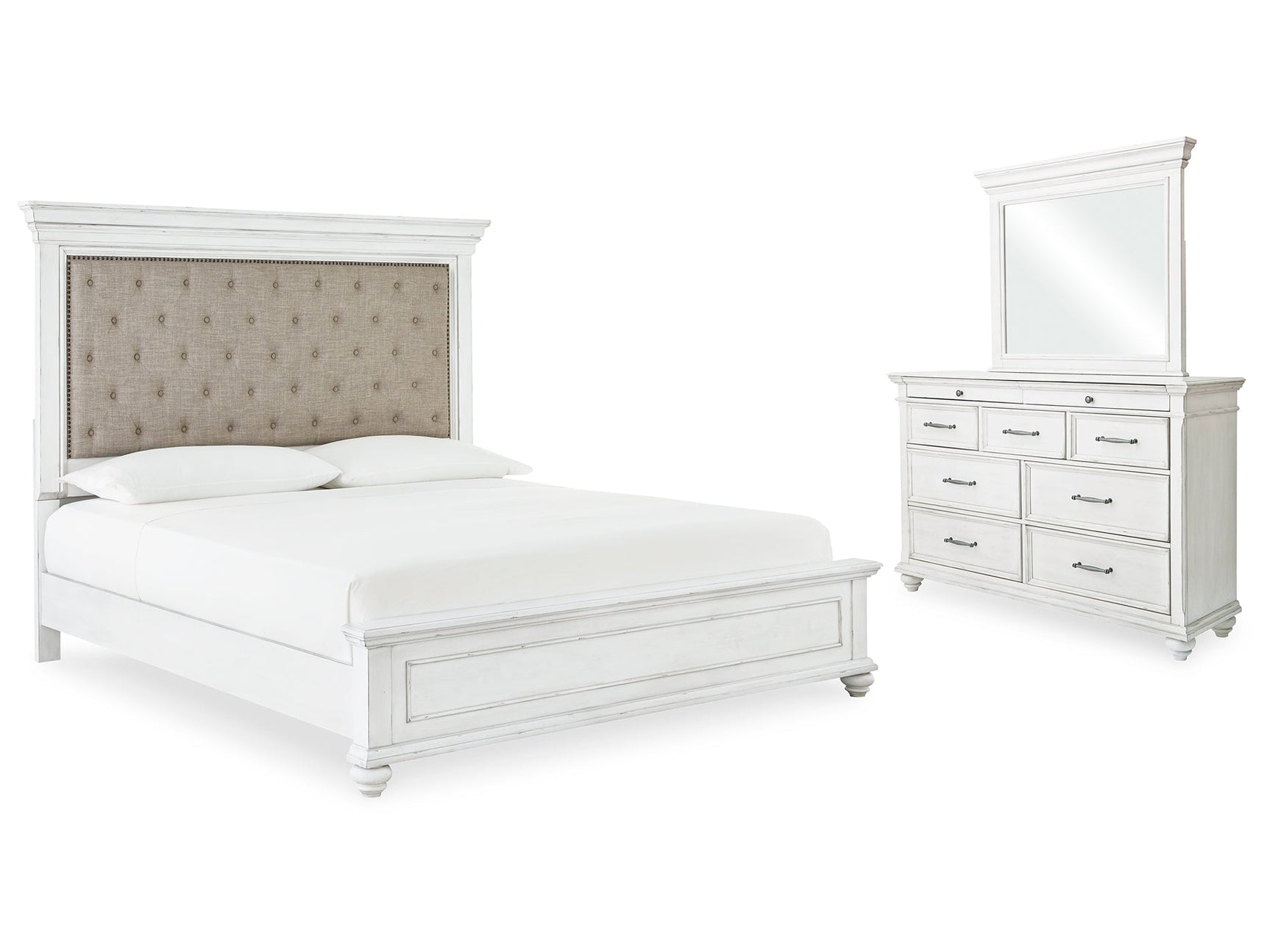 Kanwyn Whitewash Queen Bedroom Set with Mirrored Dresser (Online Special Price) - Ornate Home
