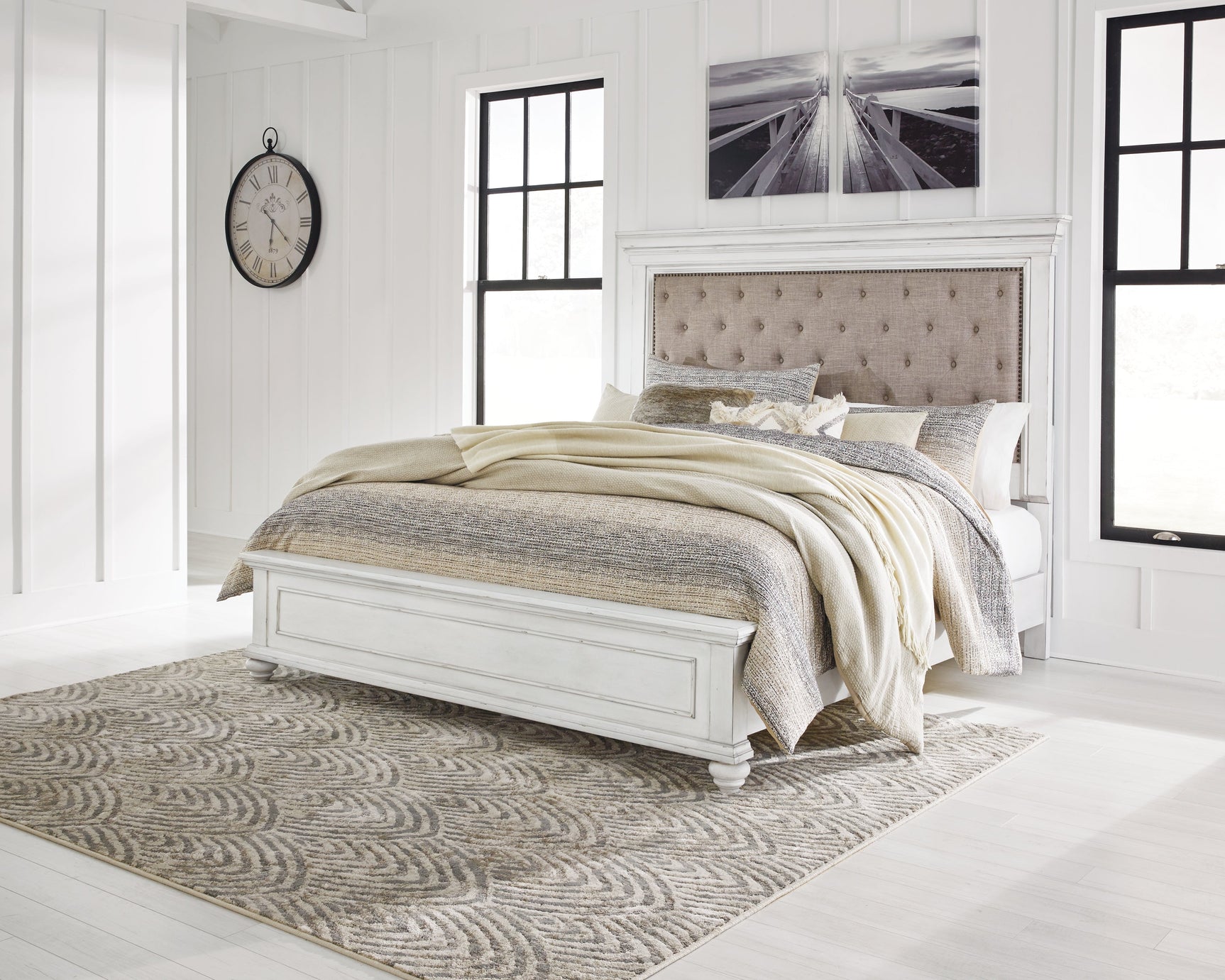 Kanwyn Whitewash Queen Bedroom Set with Mirrored Dresser (Online Special Price) - Ornate Home