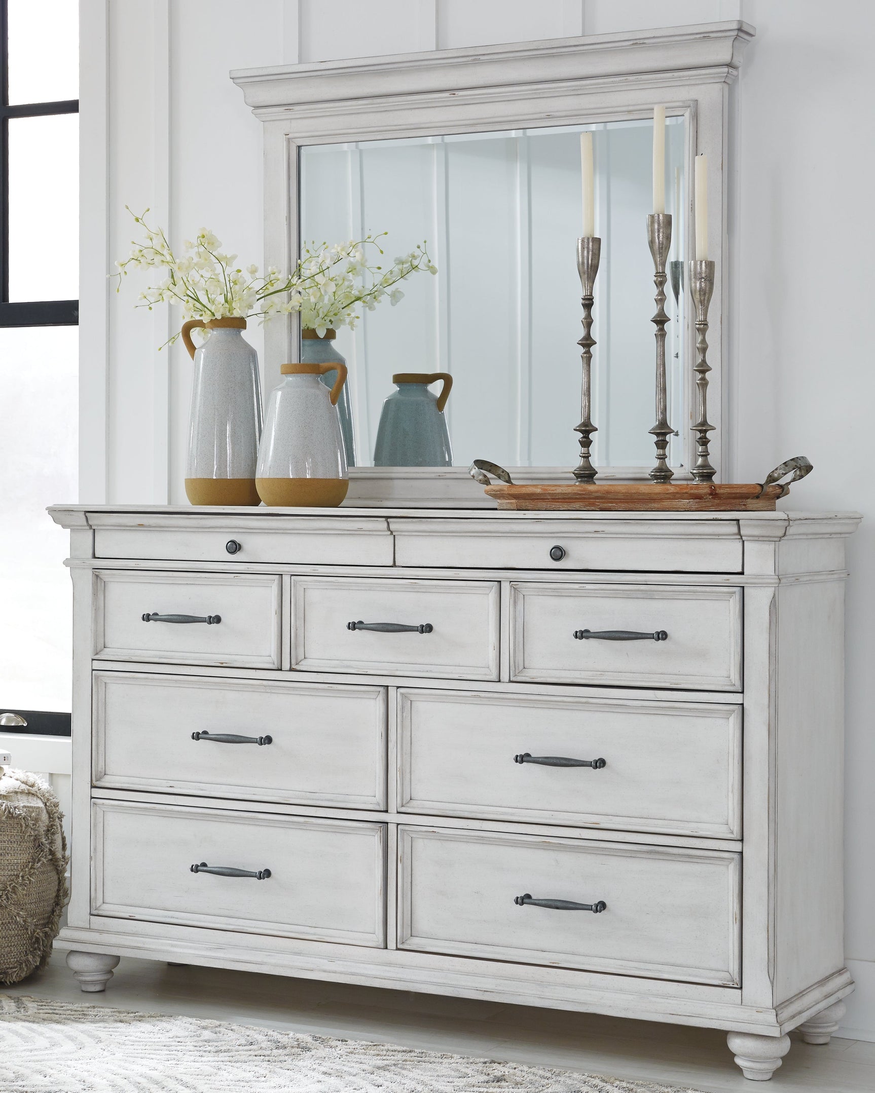 Kanwyn Whitewash Queen Bedroom Set with Mirrored Dresser (Online Special Price) - Ornate Home