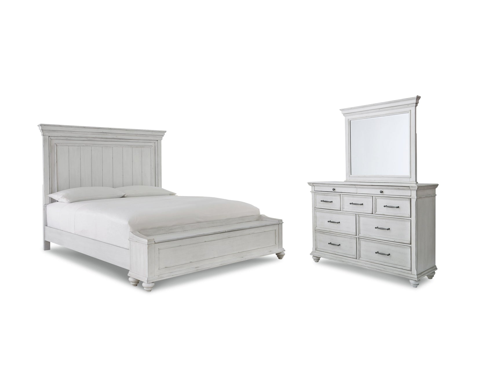 Kanwyn Whitewash Queen Bedroom Set with Mirrored Dresser (Online Special Price) - Ornate Home