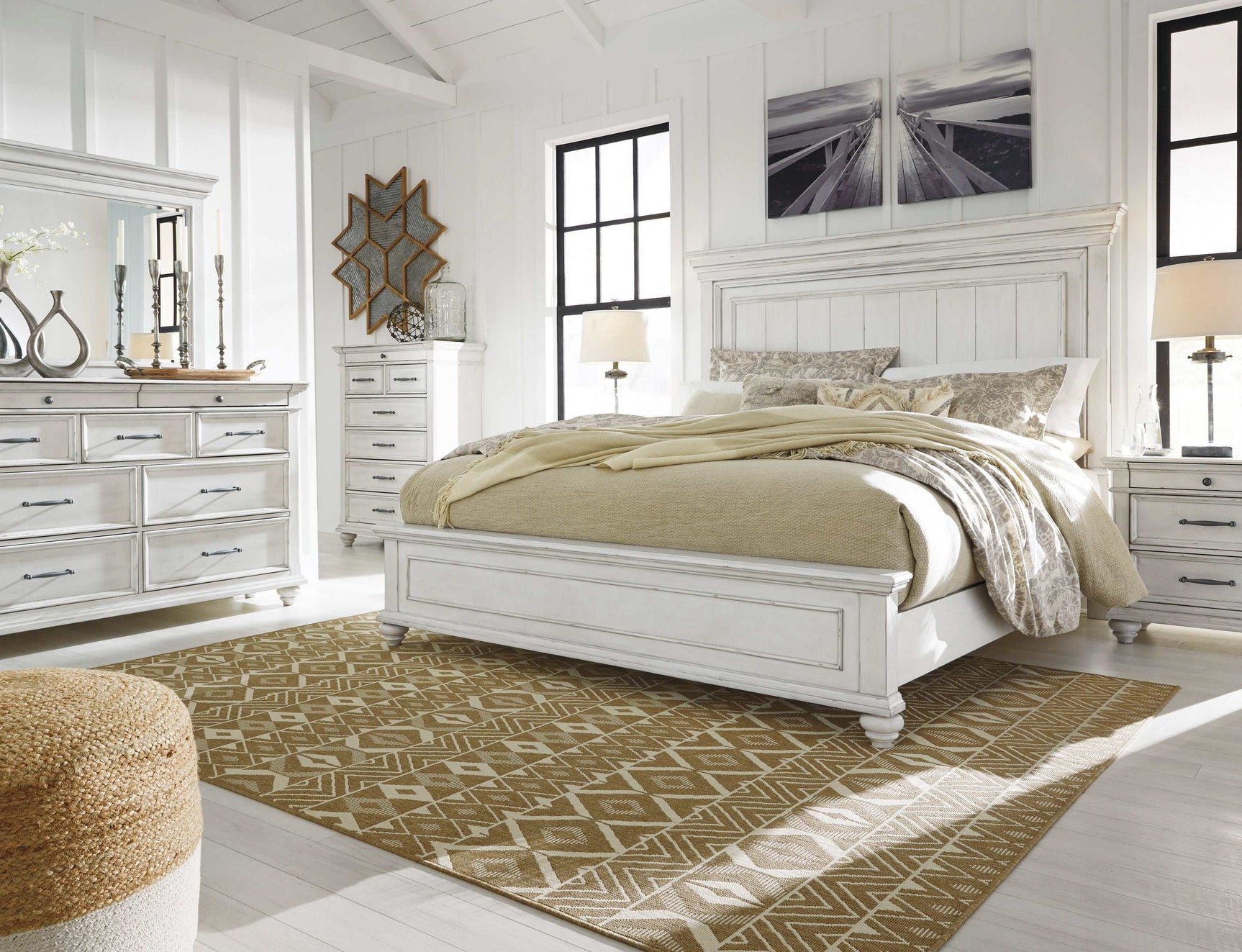 Kanwyn Whitewash Queen Panel Bed - Ornate Home