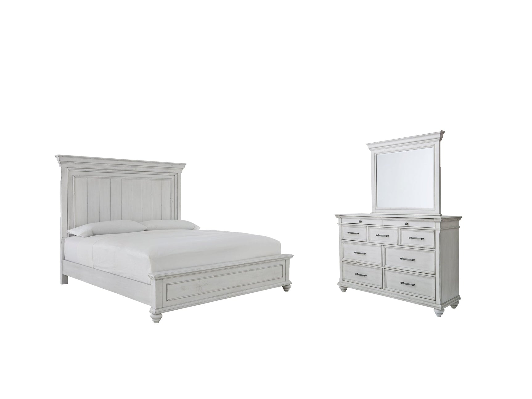 Kanwyn Whitewash Queen Panel Bed w/Dresser & Mirror (Online Special Price) - Ornate Home