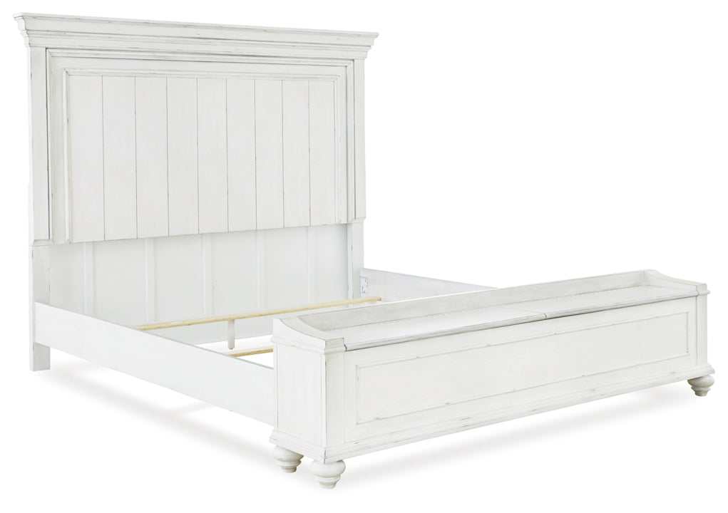 Kanwyn Whitewash Queen Panel Bed w/ Storage Bench - Ornate Home