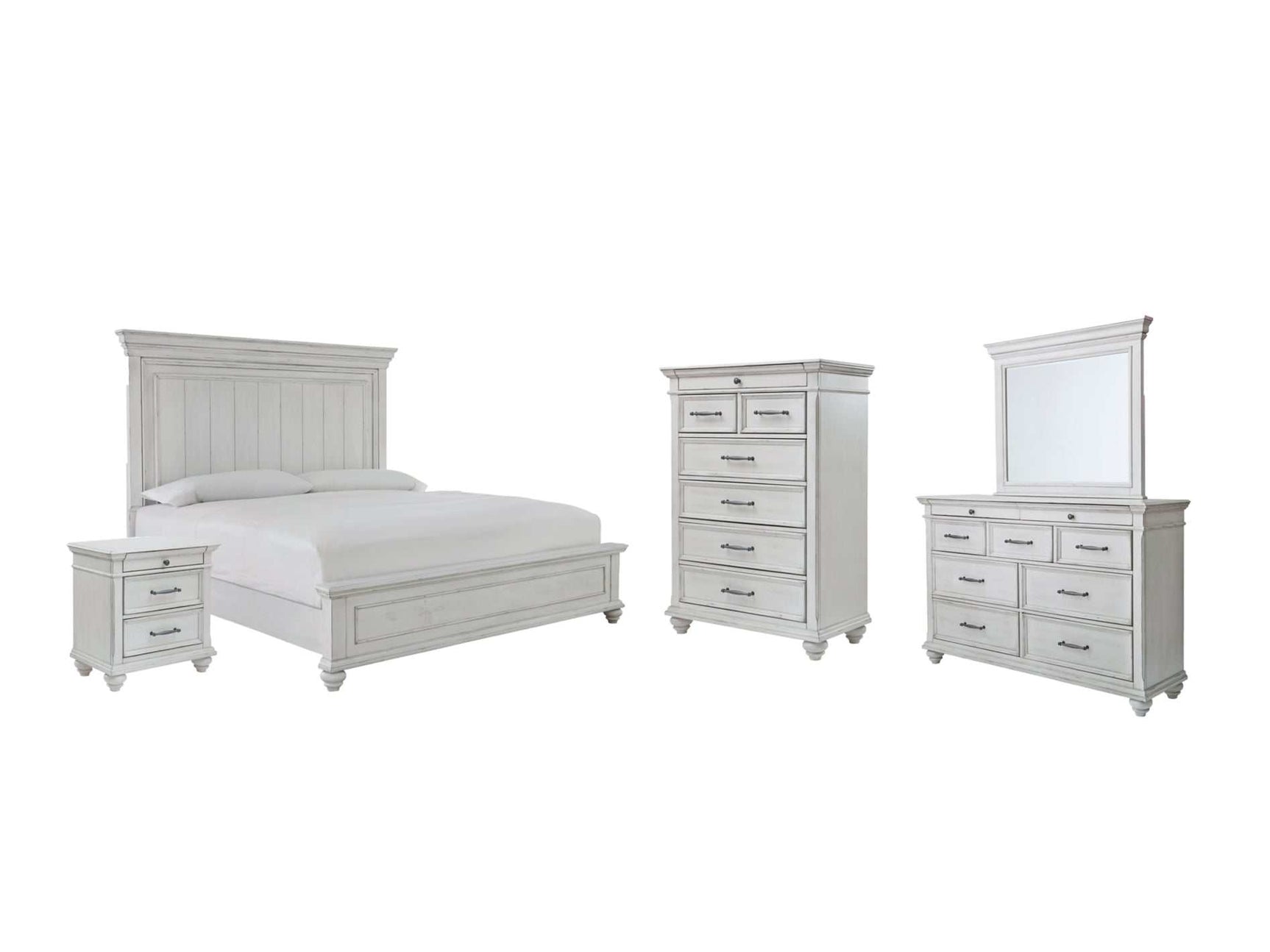 Kanwyn Whitewash Queen Panel Bedroom Set / 5pc (Online Special Price) - Ornate Home