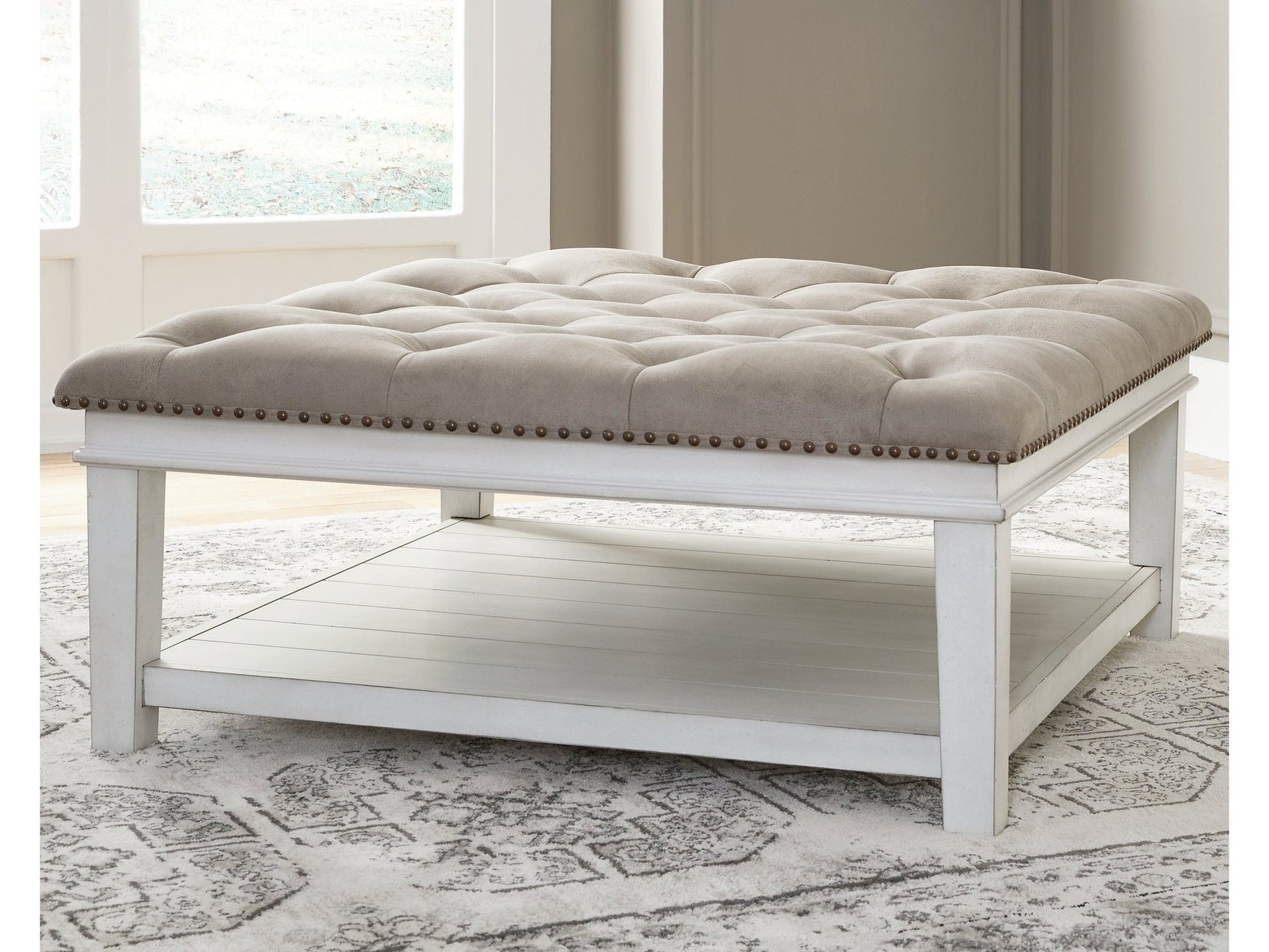 Kanwyn Whitewash Upholstered Ottoman Coffee Table (Online Special Price) - Ornate Home