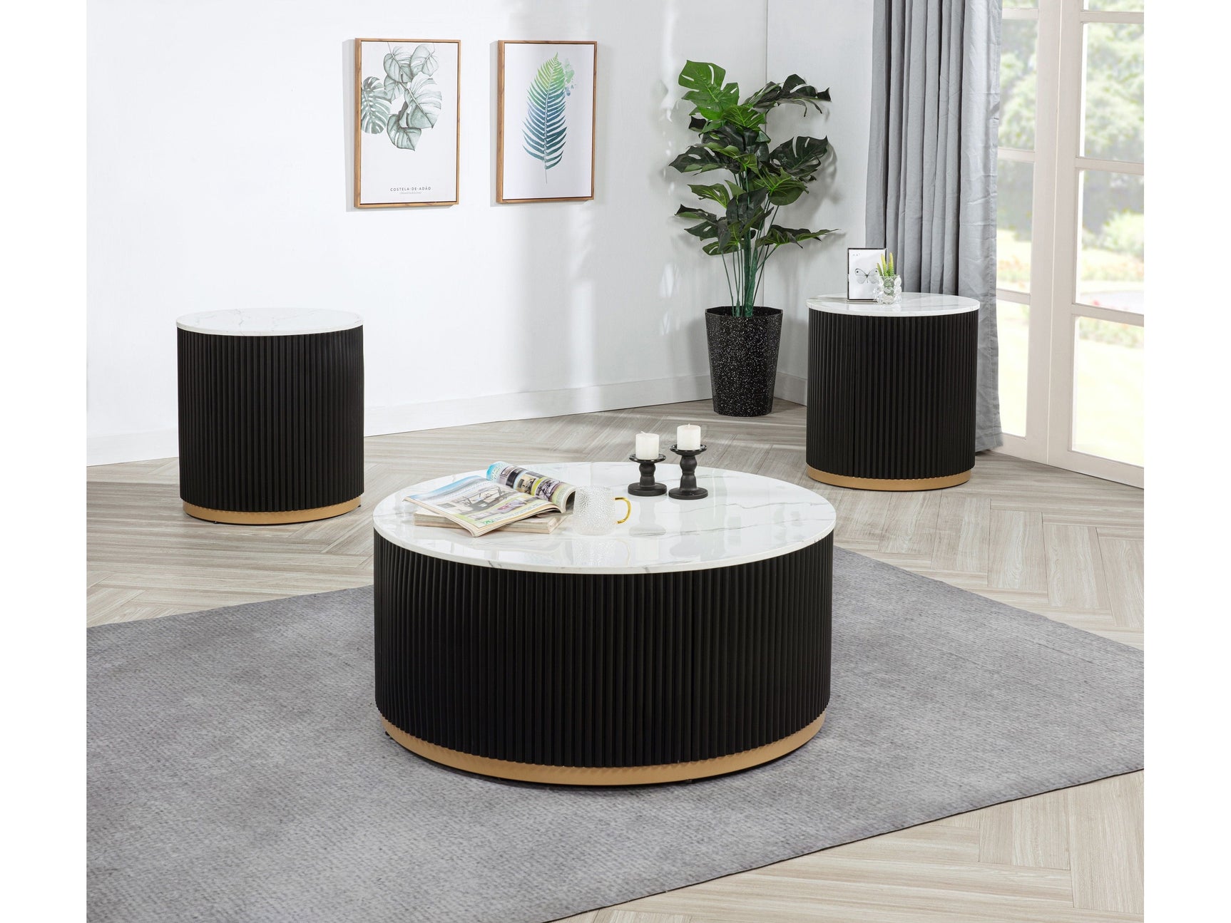 Kara Black/White Coffee Table w/ Casters - Ornate Home