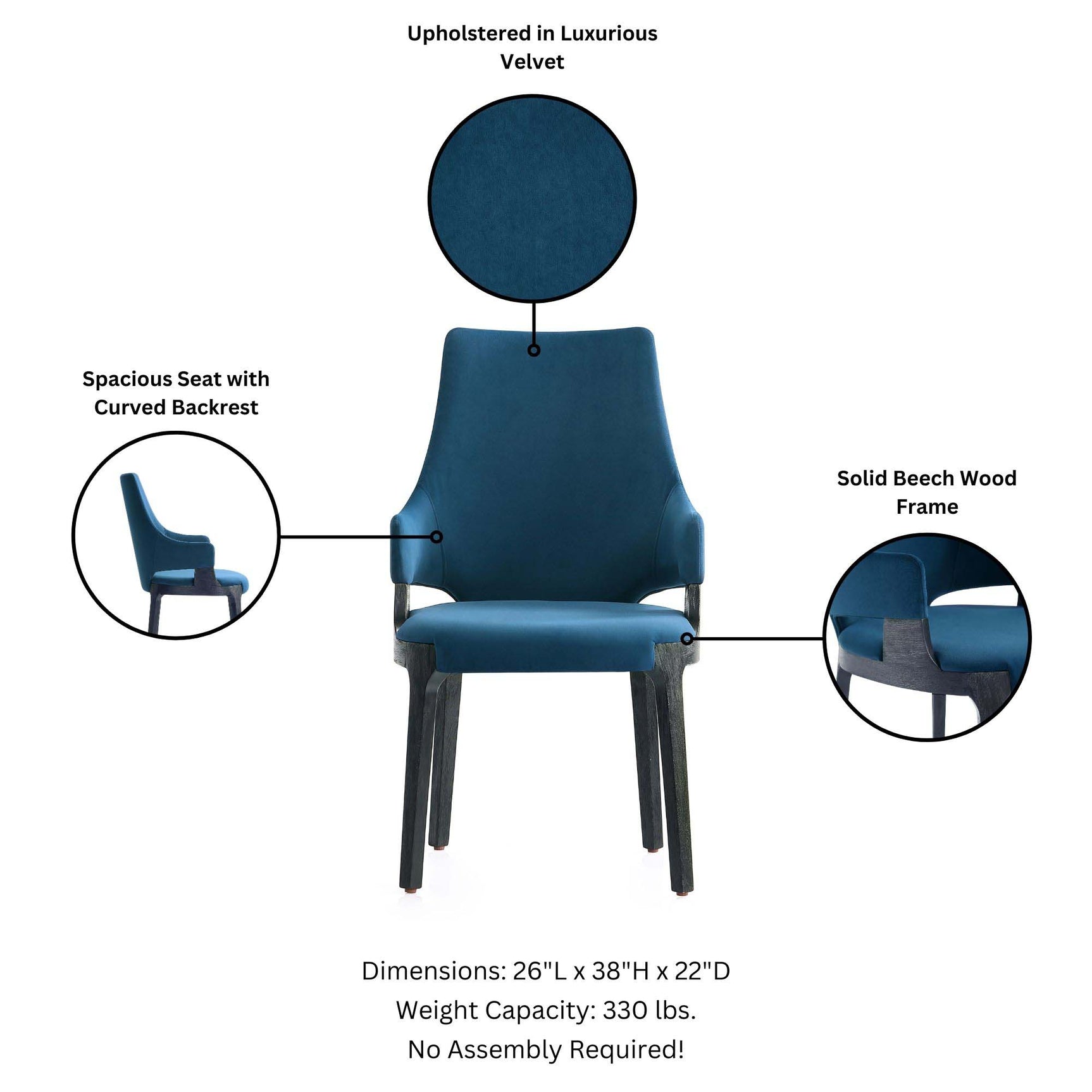 Kara Dining Arm Chair in Blue - Ornate Home