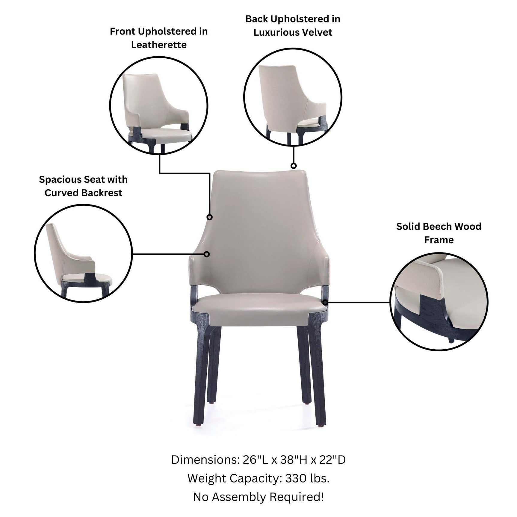 Kara Dining Arm Chair in Light Grey (set of 2) - Ornate Home