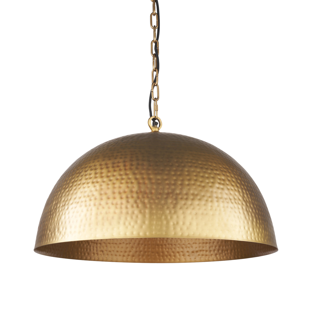 Karina Gold 24" Round Brass-Tone Hammered Metal Dome Pendant Light - Ornate Home