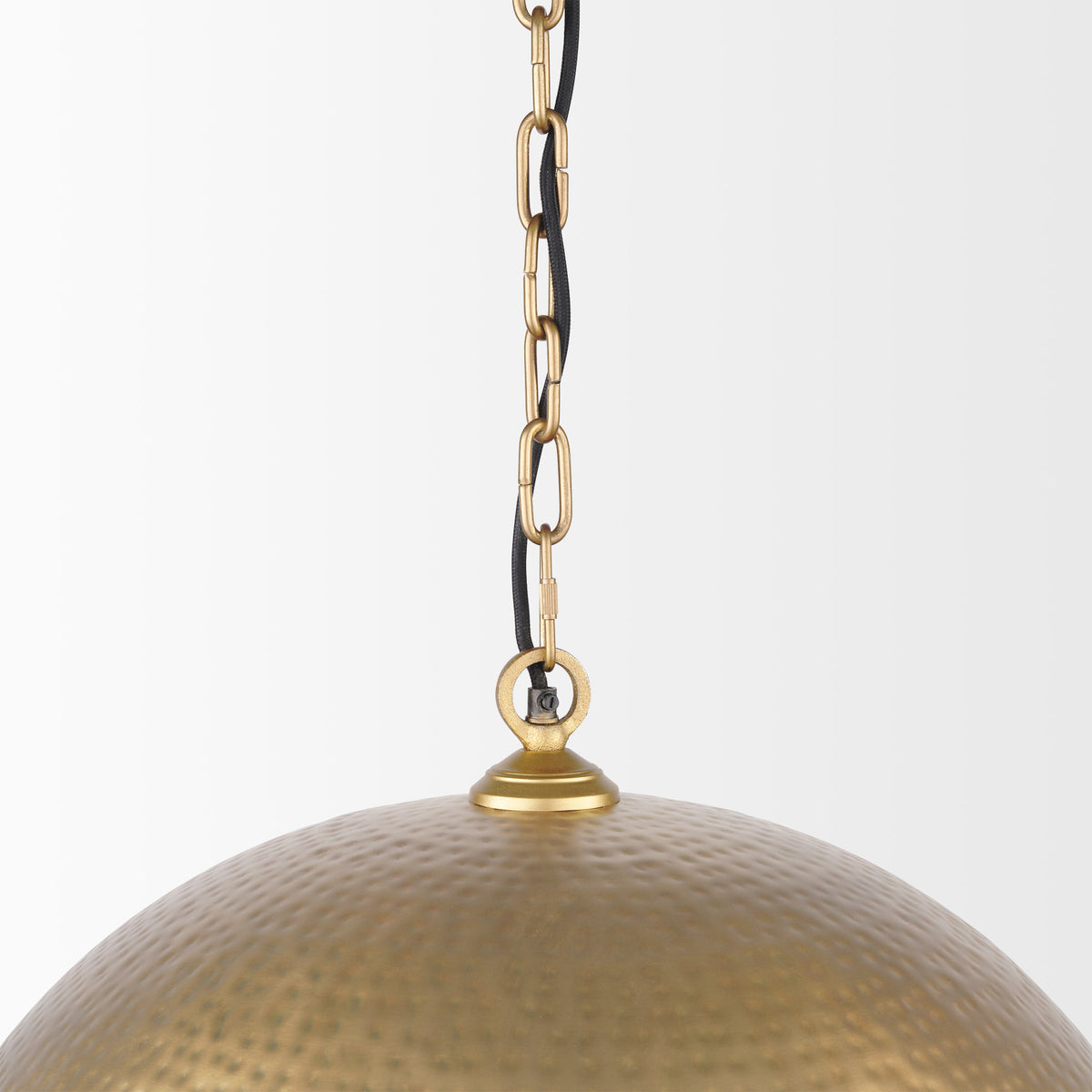 Karina Gold 24" Round Brass-Tone Hammered Metal Dome Pendant Light - Ornate Home
