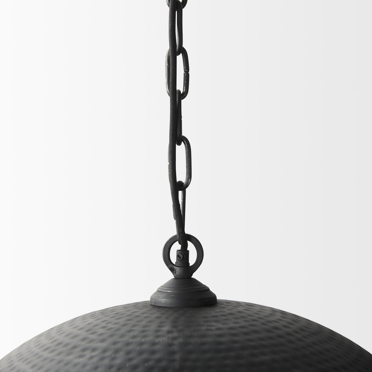 Karina Matte Black 24" Round Hammered Metal Dome Pendant Light - Ornate Home