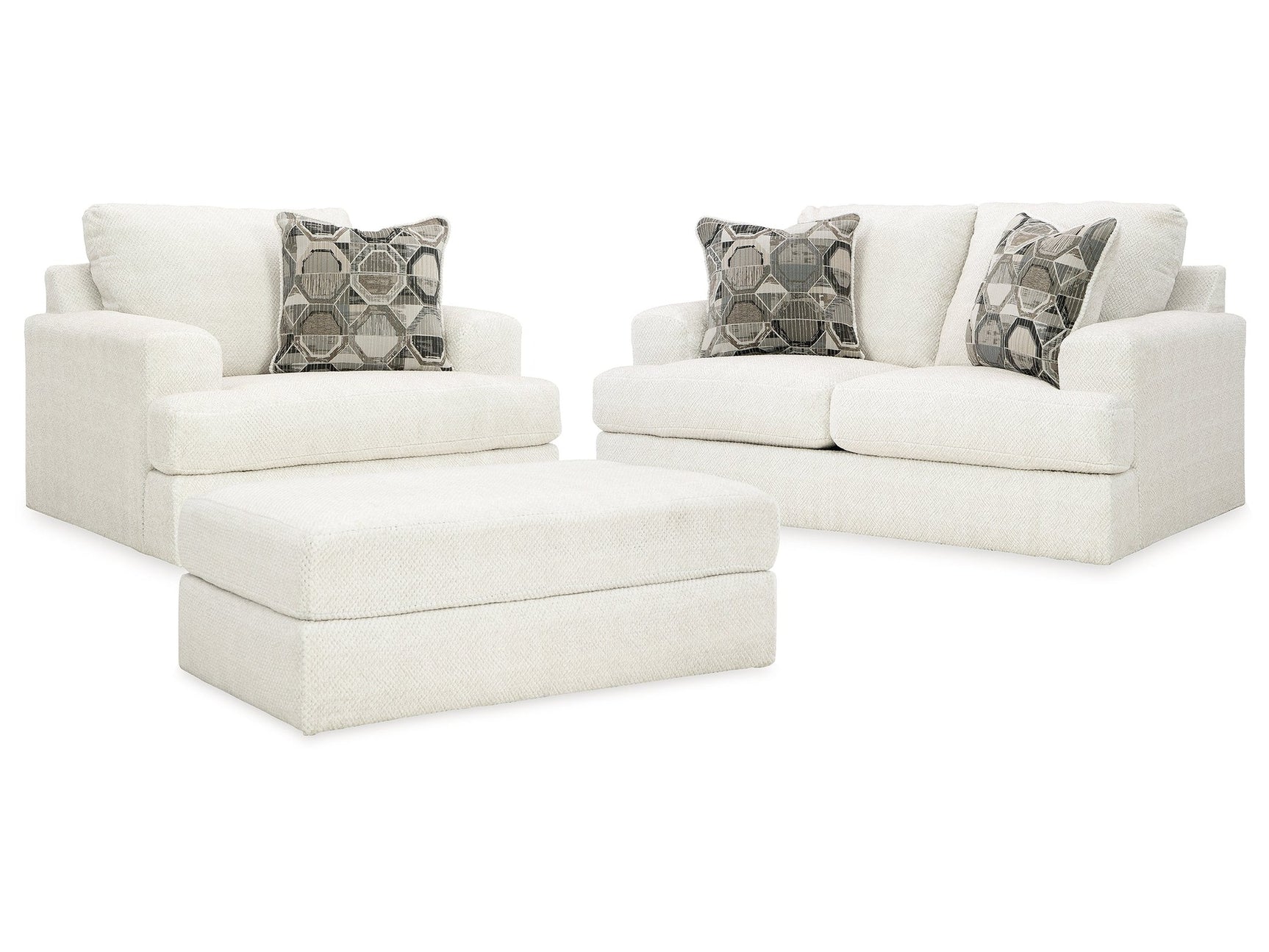 Karinne Linen Loveseat & Oversized Chair & Accent Ottoman - Ornate Home