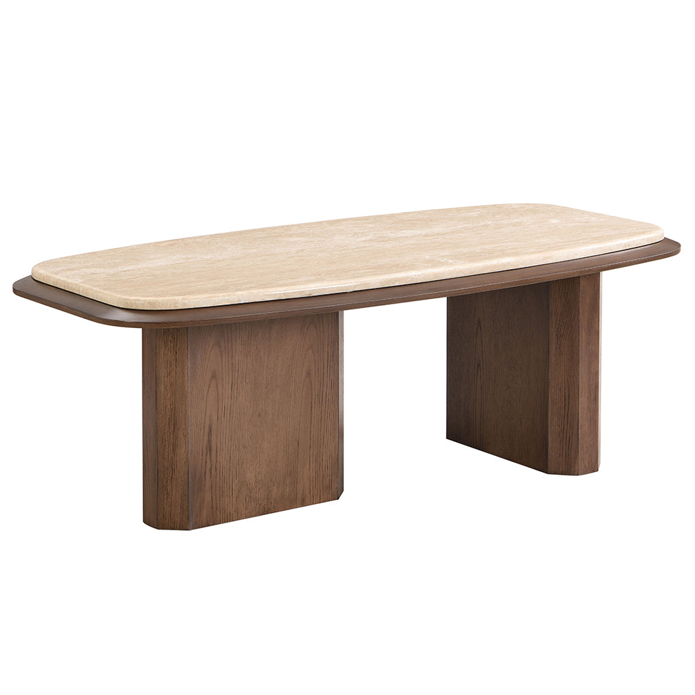 Kasha Travertine Top/Walnut Coffee Table - Ornate Home