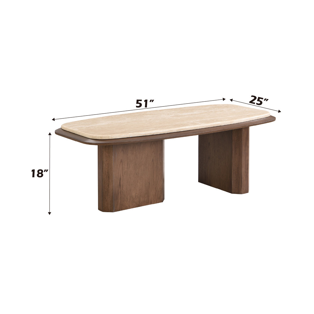 Kasha Travertine Top/Walnut Coffee Table - Ornate Home