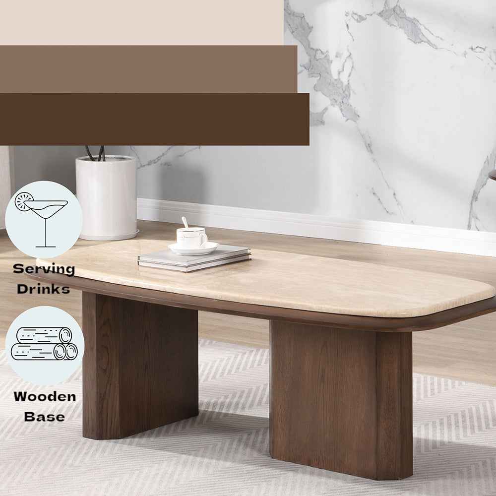 Kasha Travertine Top/Walnut Coffee Table - Ornate Home
