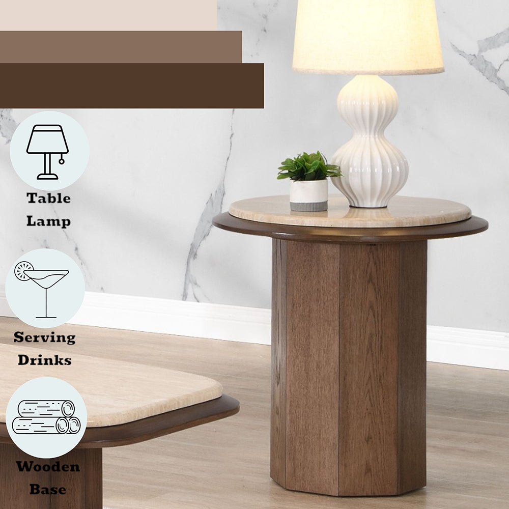 Kasha Travertine Top/Walnut End Table - Ornate Home