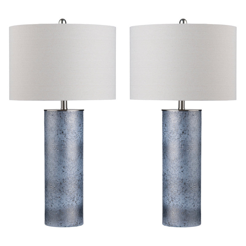 Katz Blue/Oatmeal Cylinder Table Lamp (Set of 2) - Ornate Home