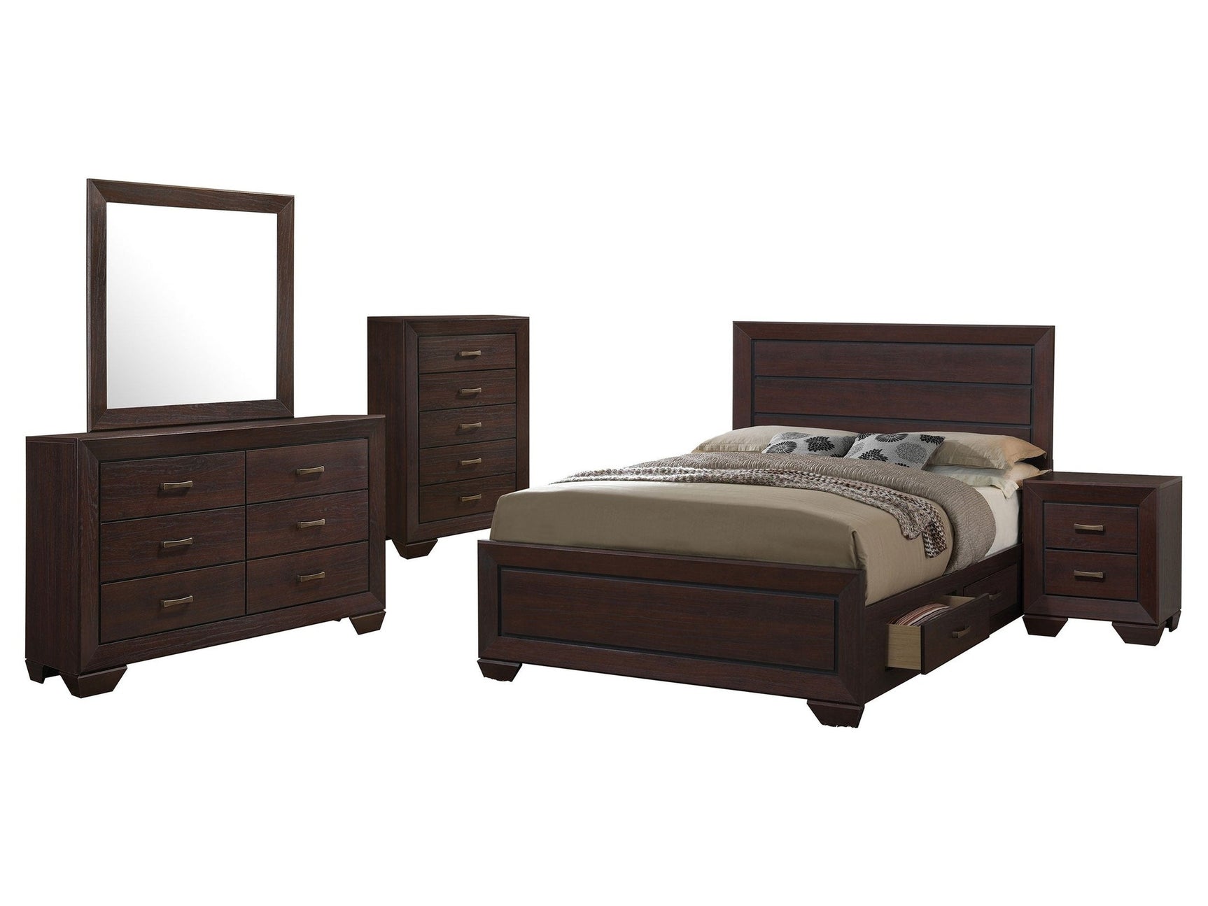 Kauffman Dark Cocoa Queen Bedroom Set with Storage Bed - Ornate Home