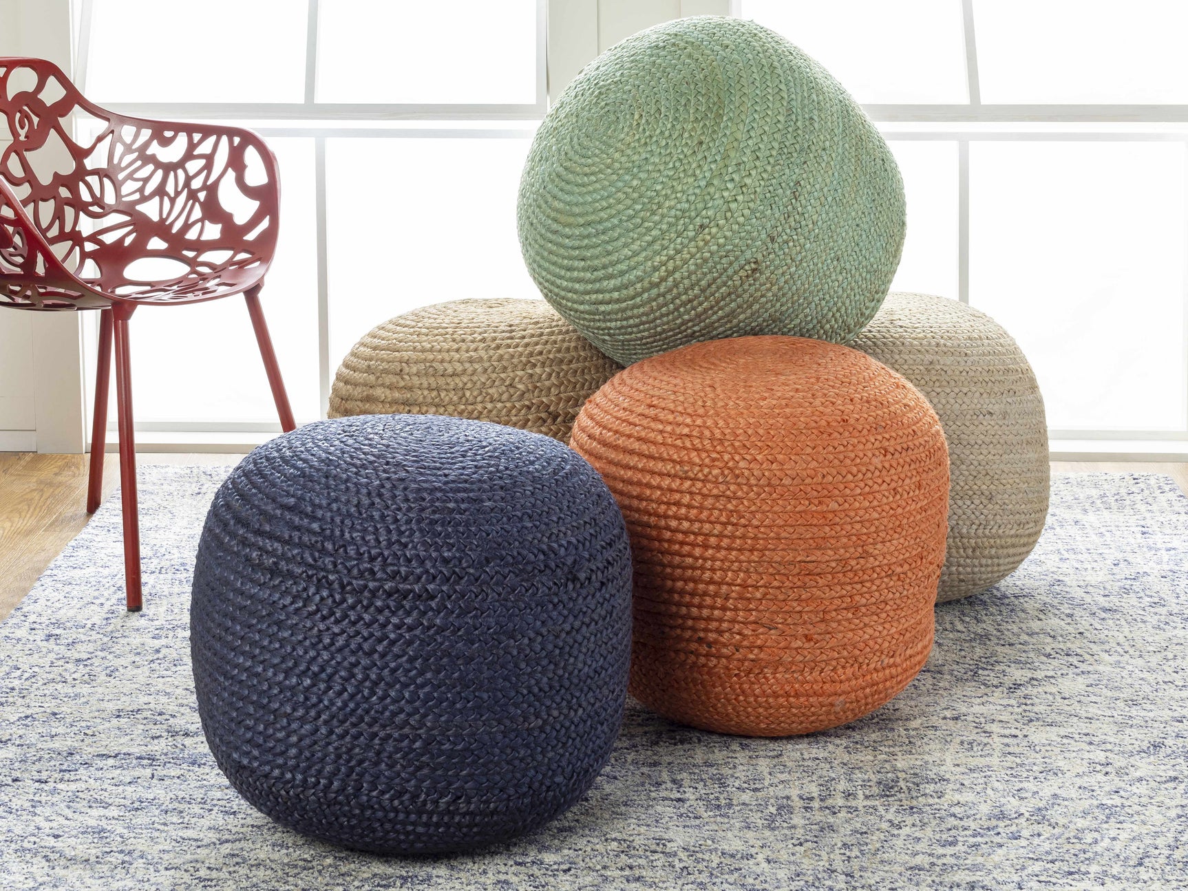 Kaumakani Knitted Jute Round Pouf - Ornate Home