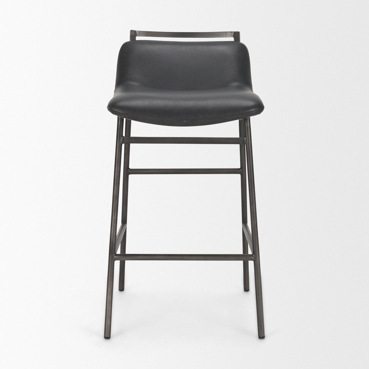Kavalan Chocolate/Gunmetal Leather Seat Frame Counter Stool - Ornate Home