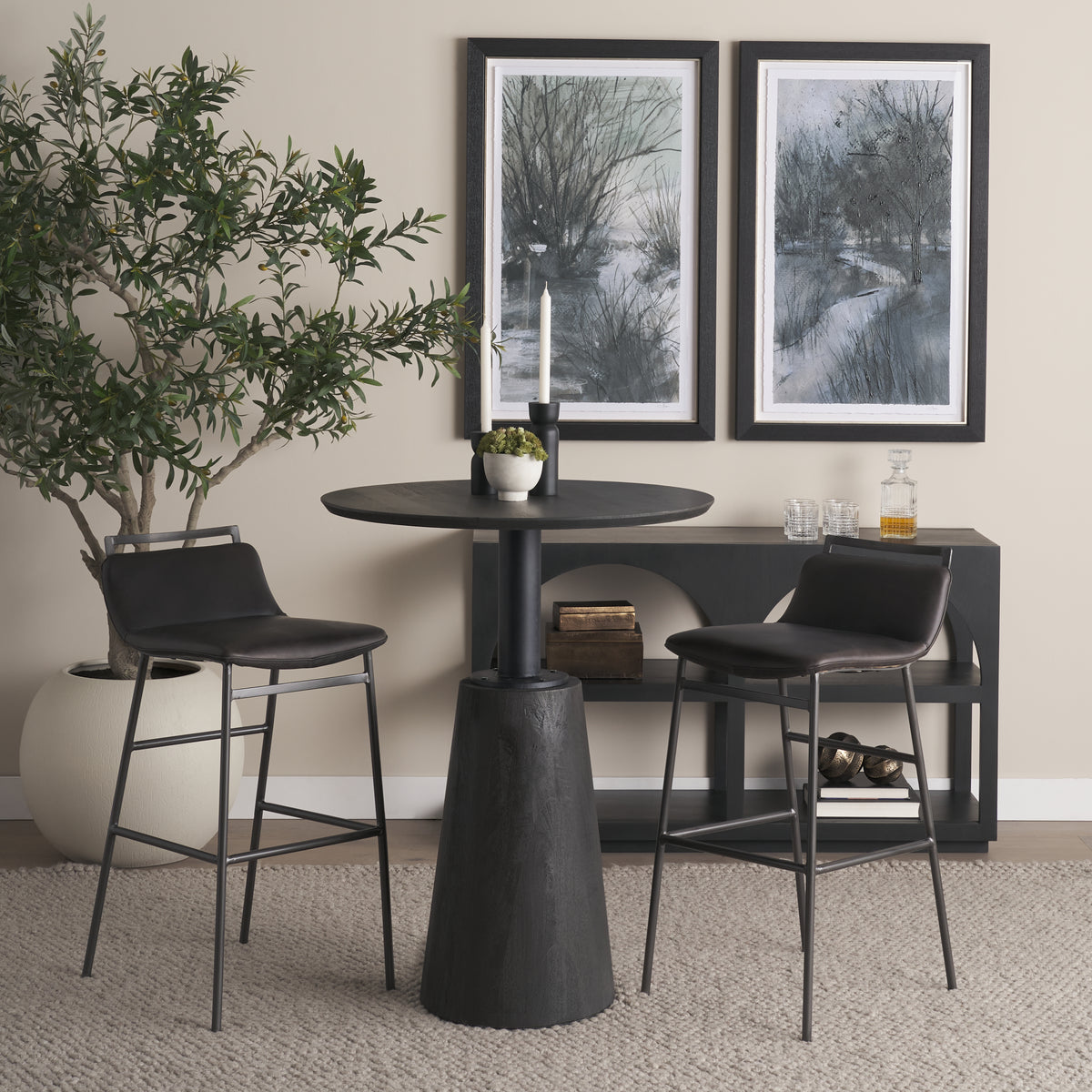 Kavalan Ebony/Black Leather Seat Metal Frame Bar Stool - Ornate Home