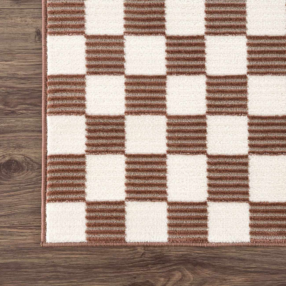 Kaysar Brown Checkered Washable Area Rug - Ornate Home