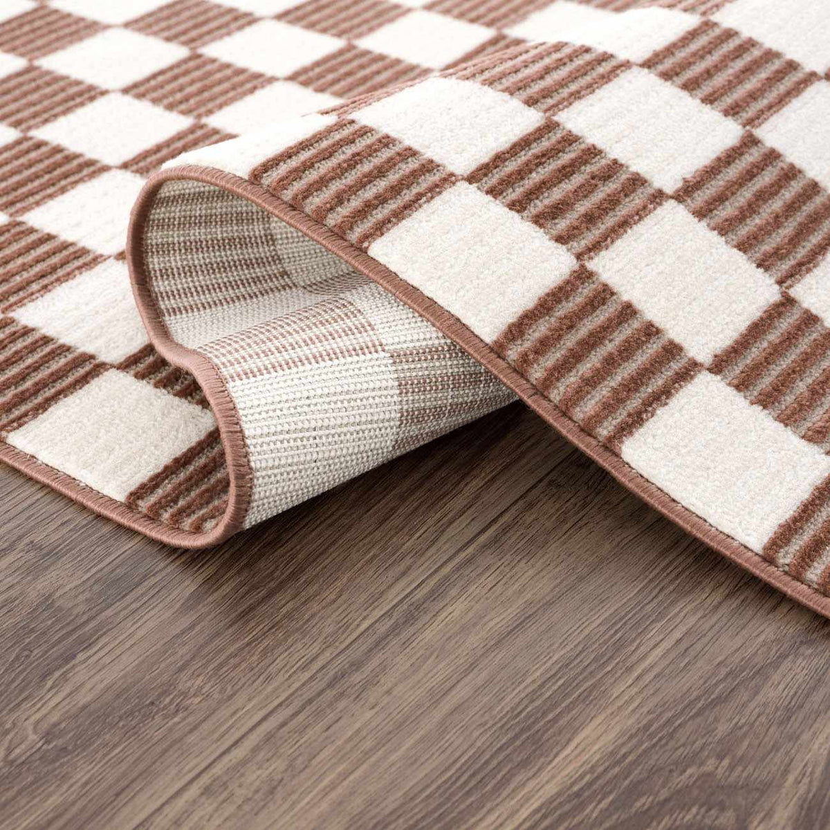 Kaysar Brown Checkered Washable Area Rug - Ornate Home