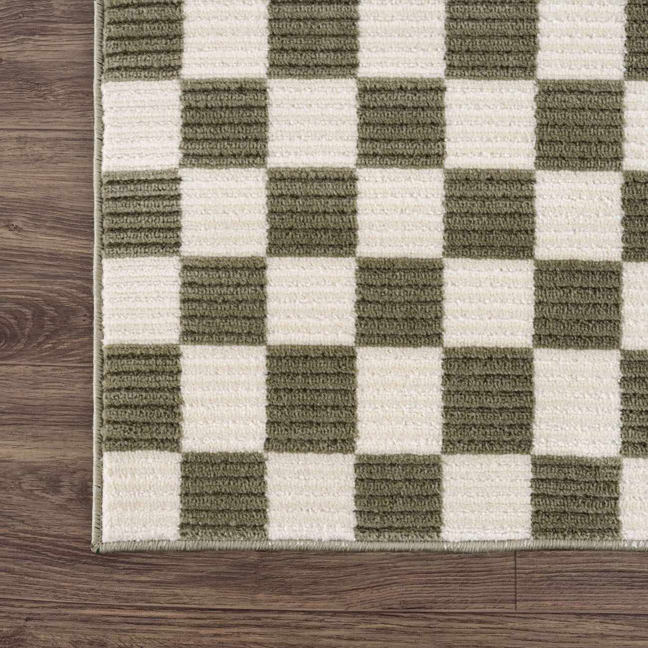 Kaysar Olive Green Checkered Washable Area Rug - Ornate Home