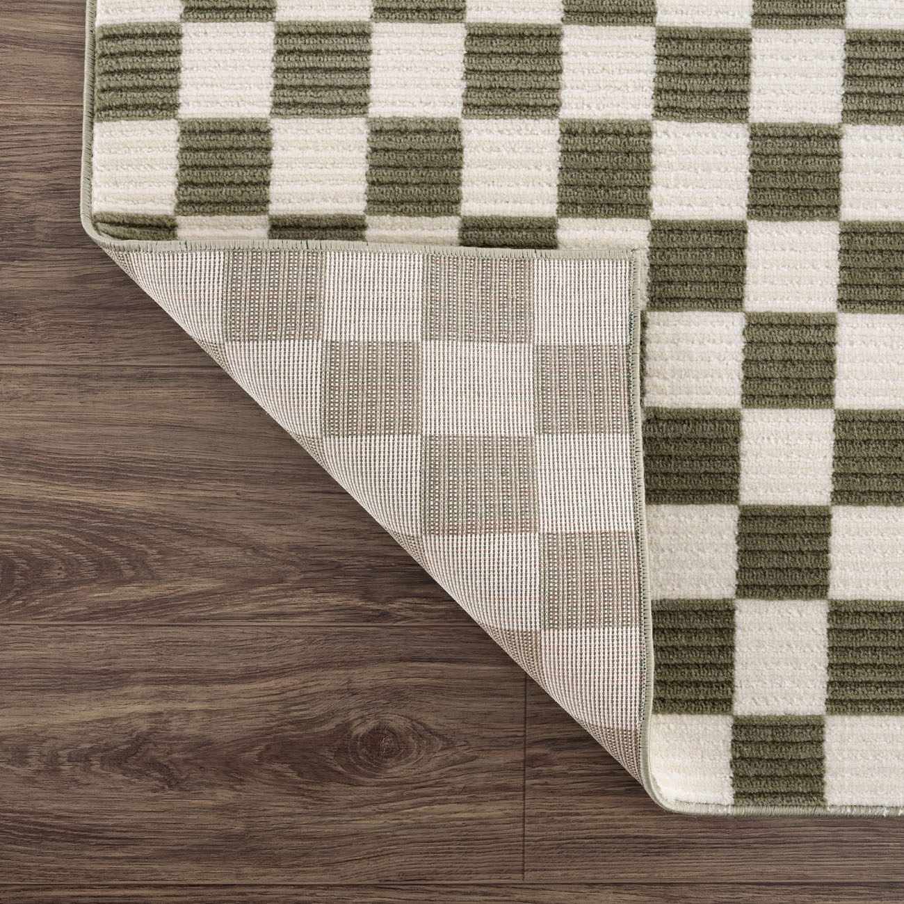 Kaysar Olive Green Checkered Washable Area Rug - Ornate Home
