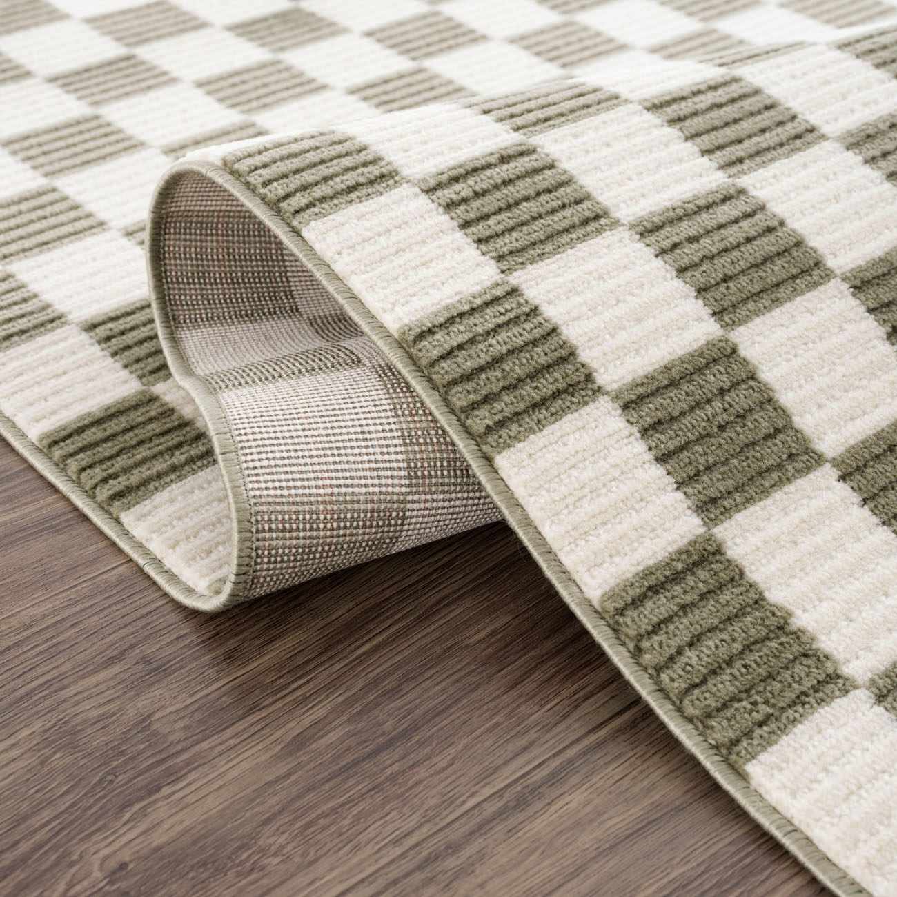 Kaysar Olive Green Checkered Washable Area Rug - Ornate Home
