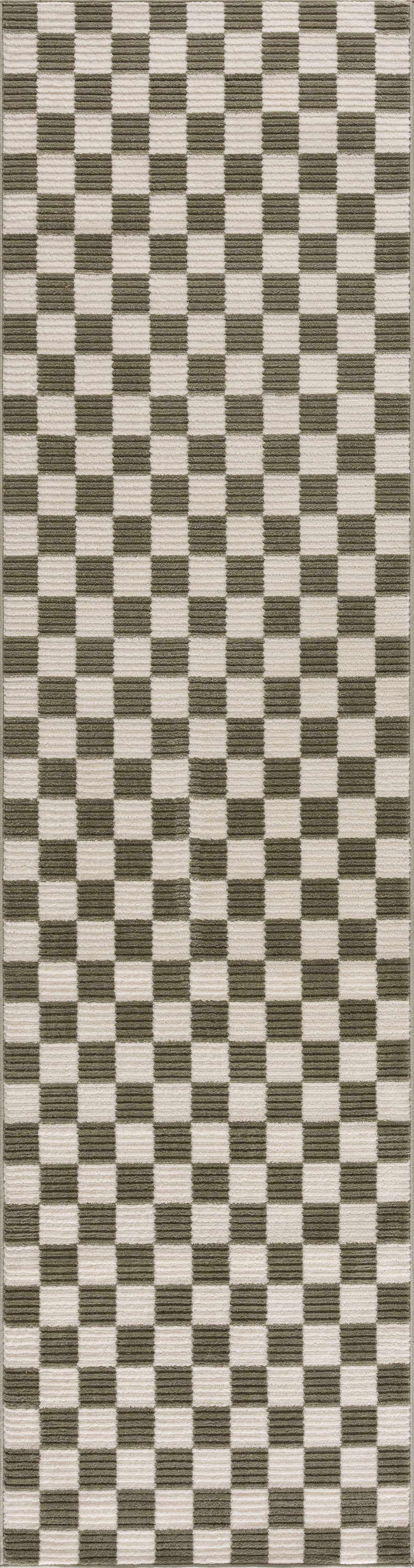 Kaysar Olive Green Checkered Washable Area Rug - Ornate Home