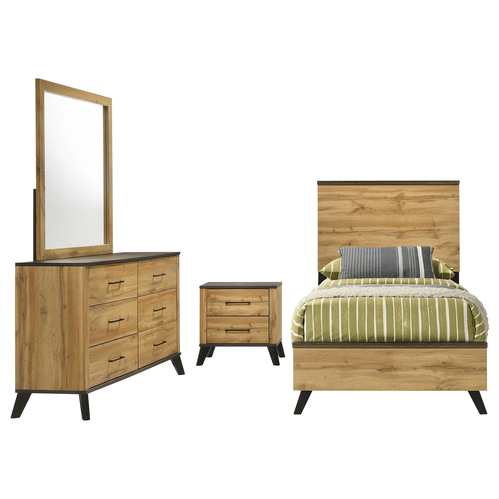 Kaywood Weathered Brown / Natural Pine 4-piece Twin Bedroom Set - Ornate Home