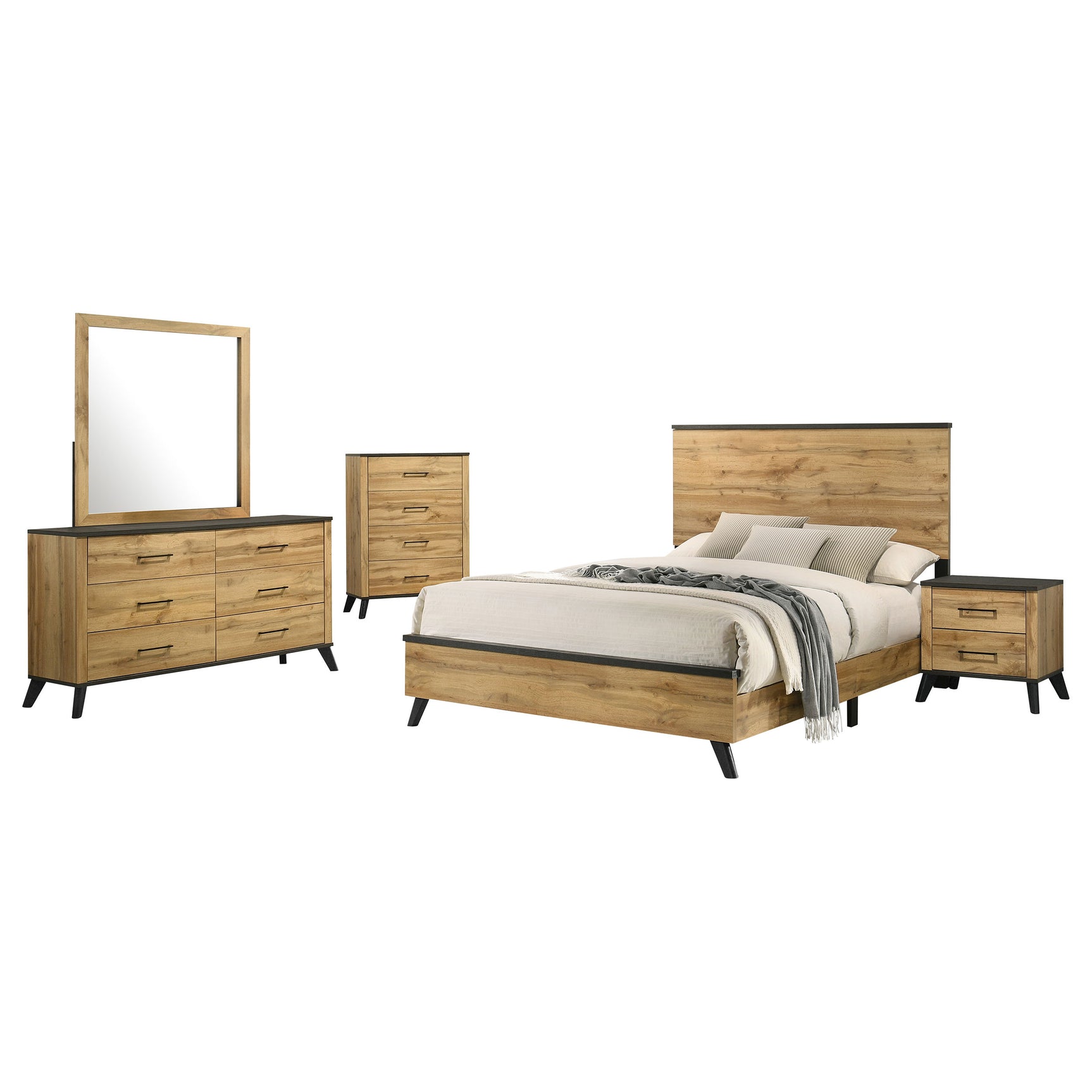 Kaywood Weathered Brown / Natural Pine 5-piece Queen Bedroom Set - Ornate Home