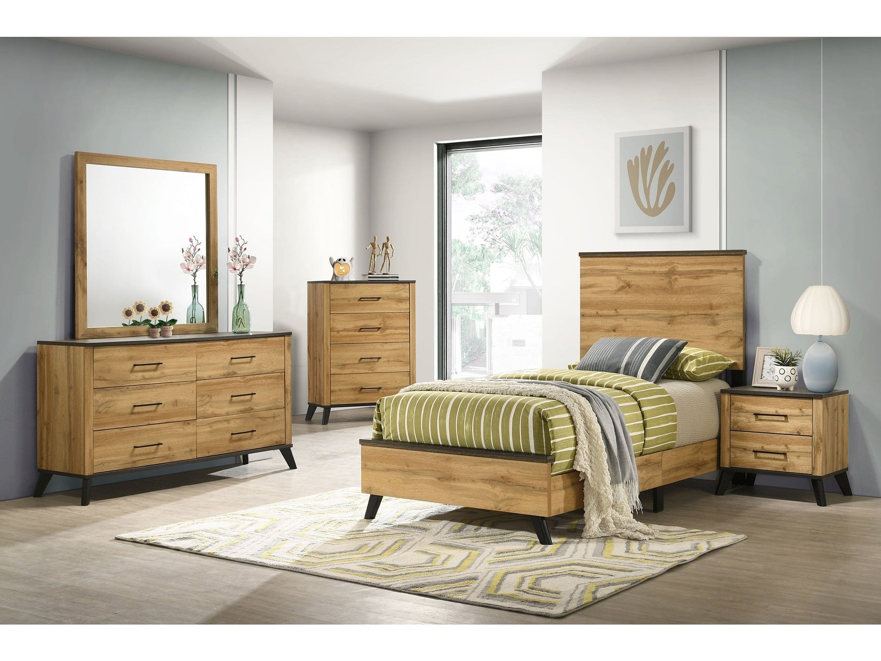 Kaywood Weathered Brown / Natural Pine 5-piece Twin Bedroom Set - Ornate Home