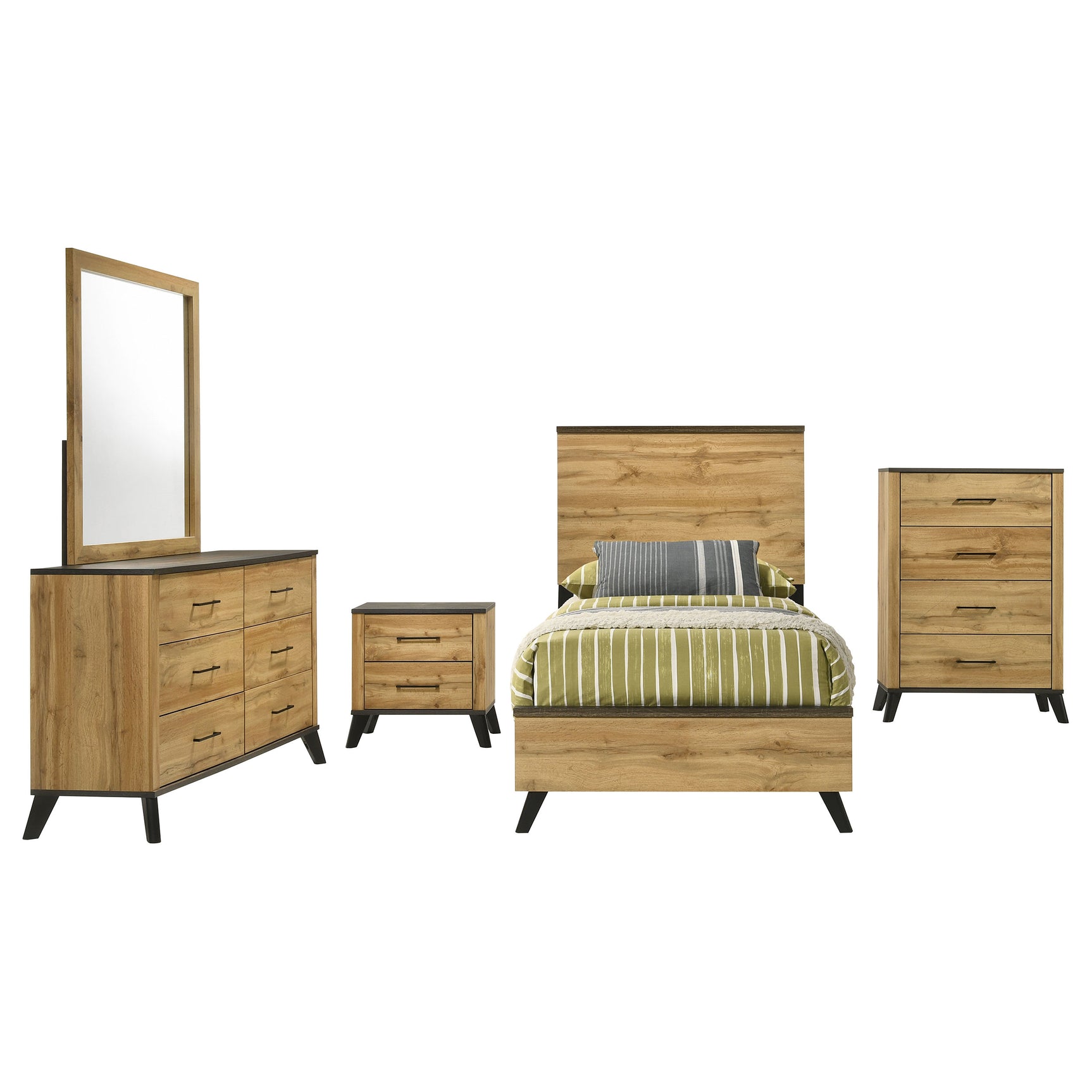 Kaywood Weathered Brown / Natural Pine 5-piece Twin Bedroom Set - Ornate Home