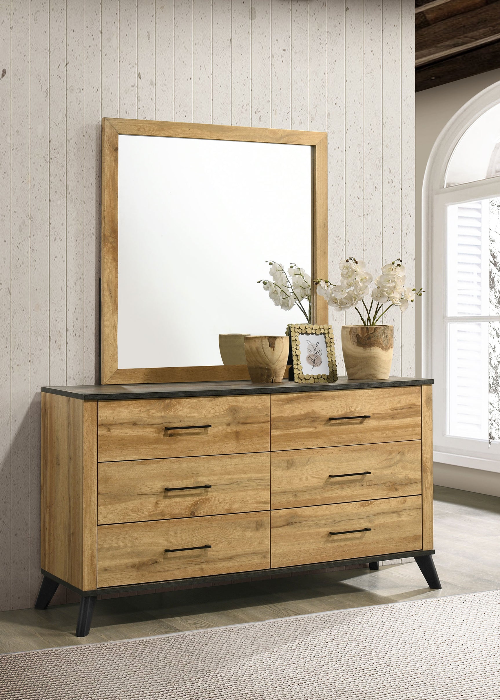 Kaywood Weathered Brown / Natural Pine Dresser and Mirror - Ornate Home