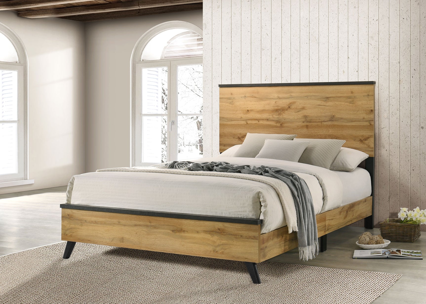Kaywood Weathered Brown / Natural Pine Full Panel Bed - Ornate Home