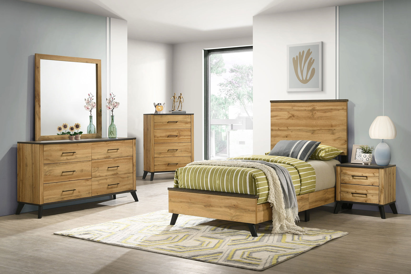 Kaywood Weathered Brown / Natural Pine Twin Panel Bed - Ornate Home