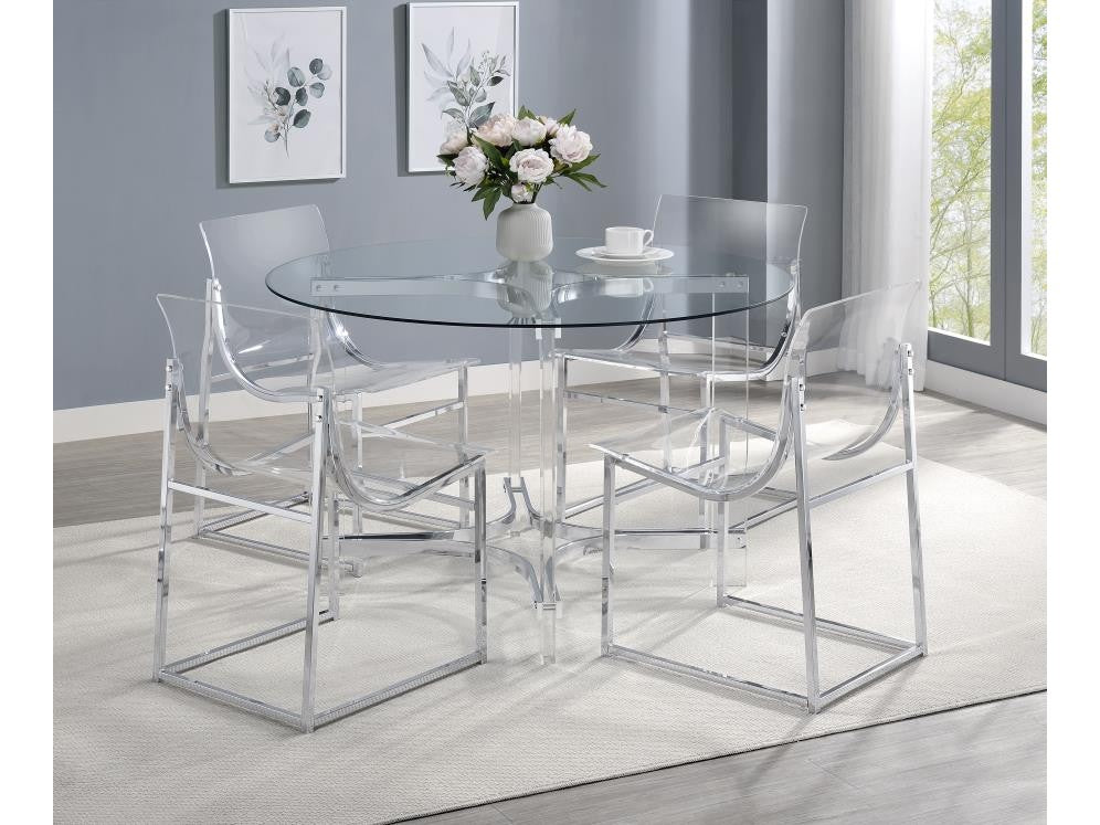 Keeling Chrome 5-piece Round Glass Top Acrylic Dining Set - Ornate Home