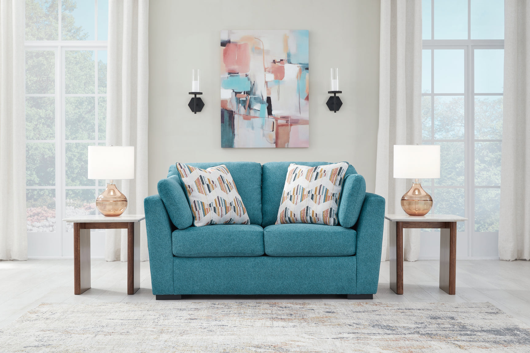 Keerwick Teal Queen Sofa Sleeper and Loveseat - Ornate Home