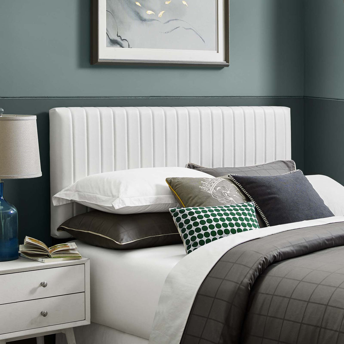Keira White Faux Leather Full / Queen Headboard - Ornate Home