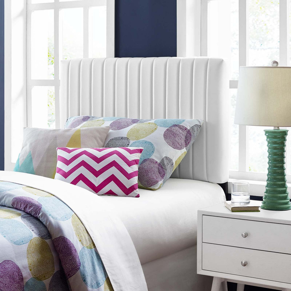 Keira White Faux Leather Twin Headboard - Ornate Home