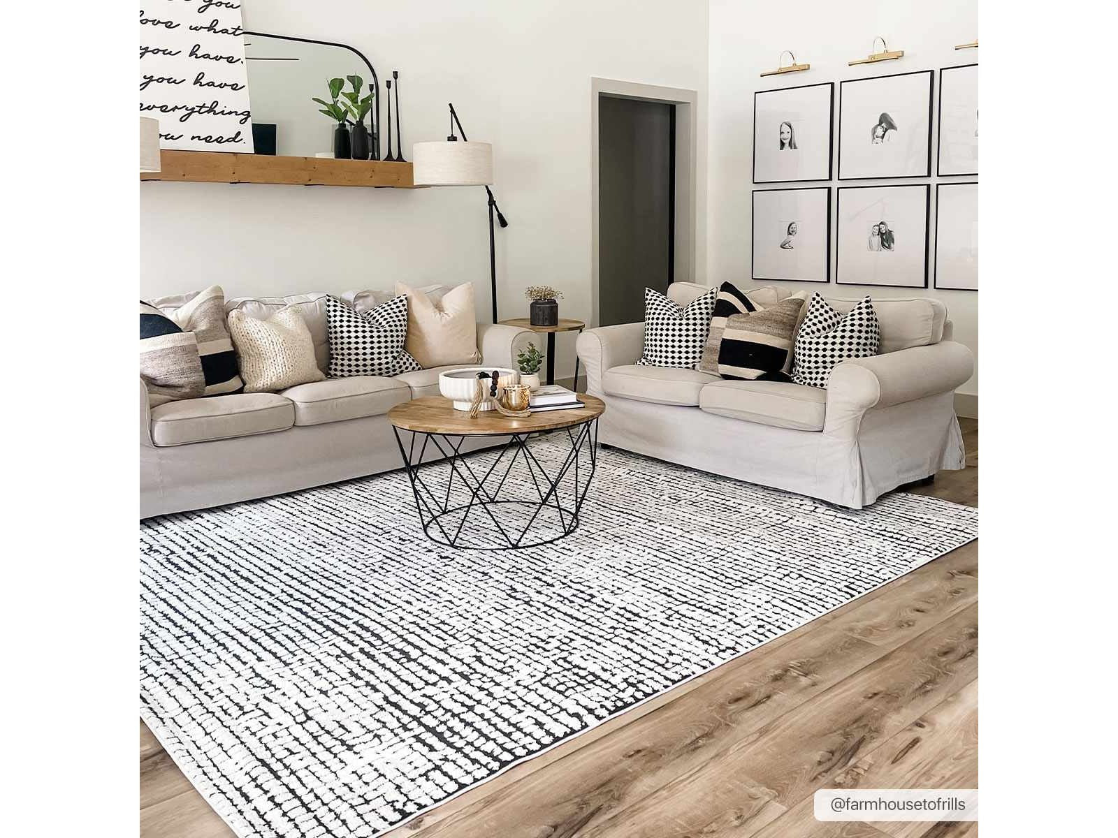 Keita Cream & Black Grid Plush Rug - Ornate Home