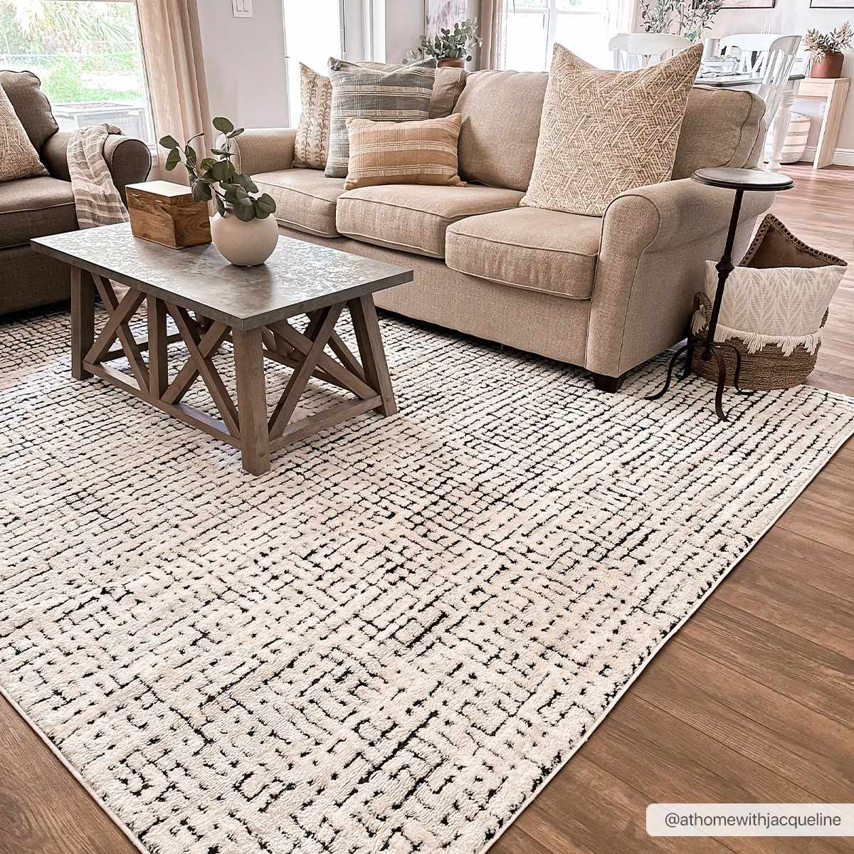 Keita Cream & Black Grid Plush Rug - Ornate Home