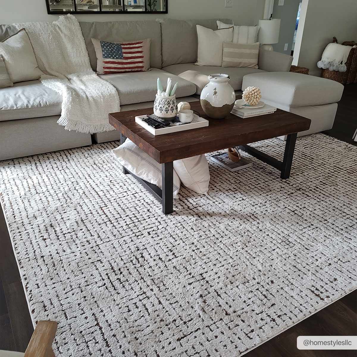 Keita Cream & Black Grid Plush Rug - Ornate Home