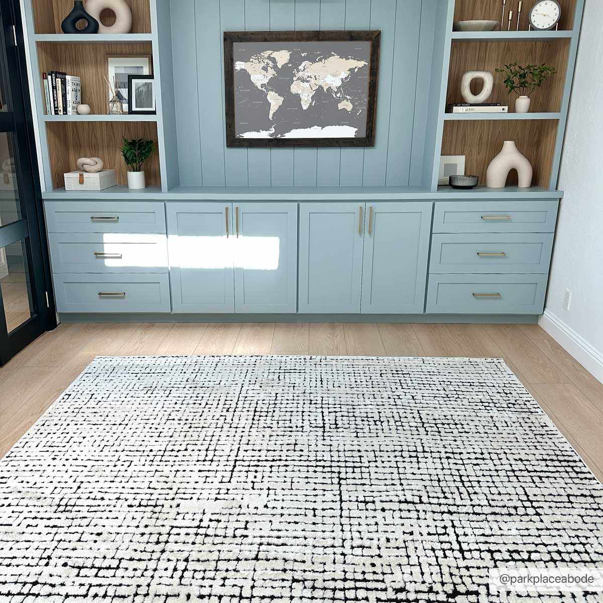 Keita Cream & Black Grid Plush Rug - Ornate Home