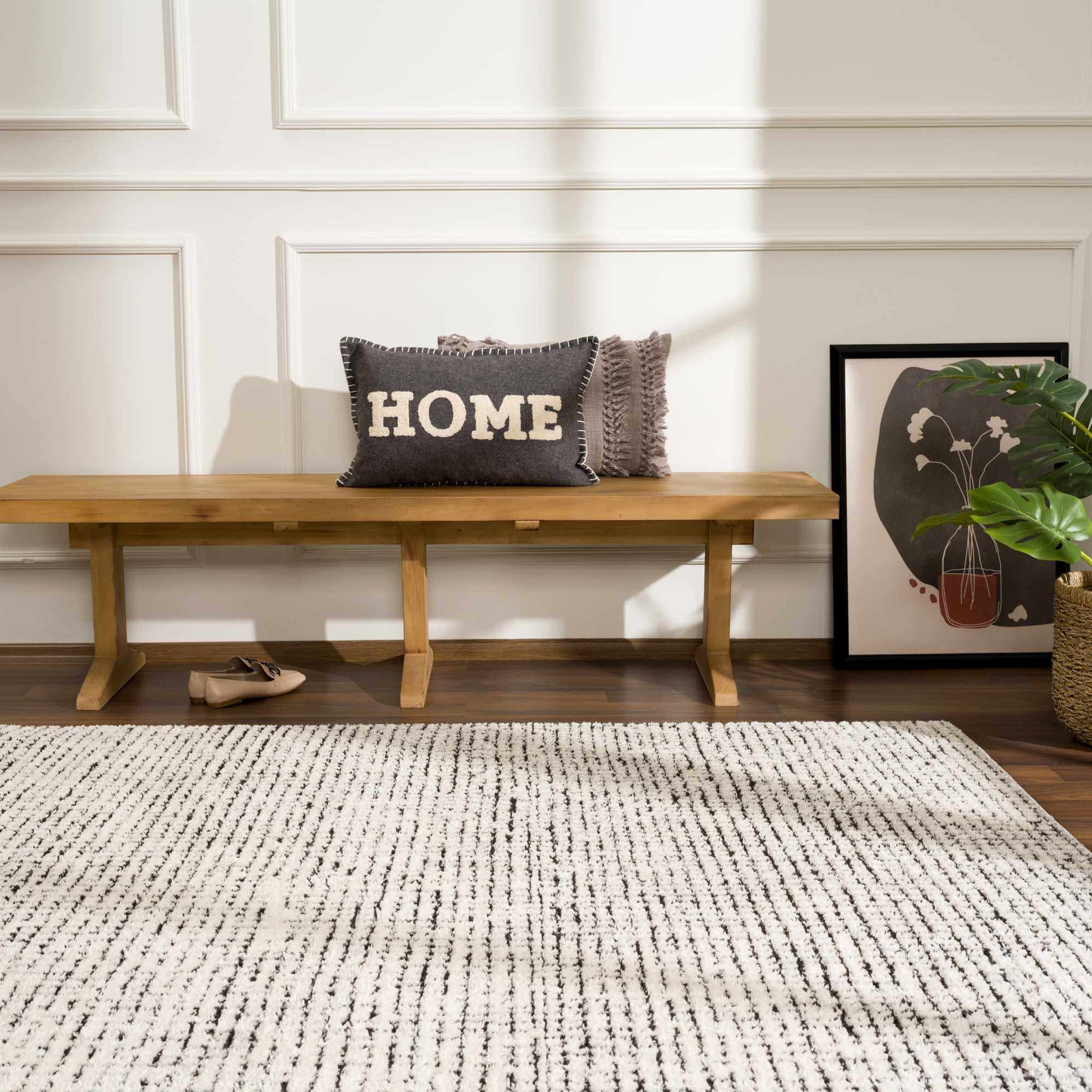 Keita Cream & Black Grid Plush Rug - Ornate Home