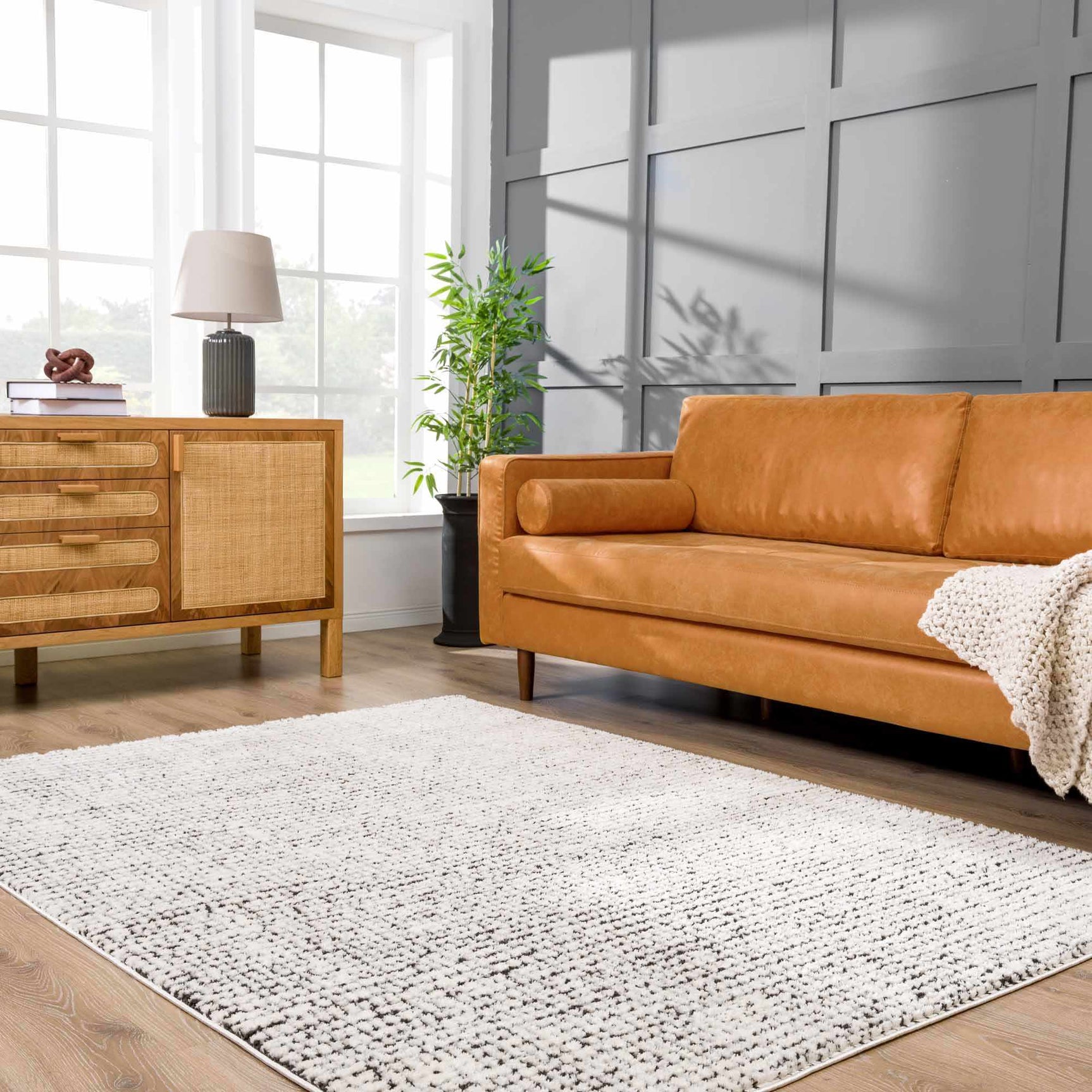 Keita Cream & Black Grid Plush Rug - Ornate Home