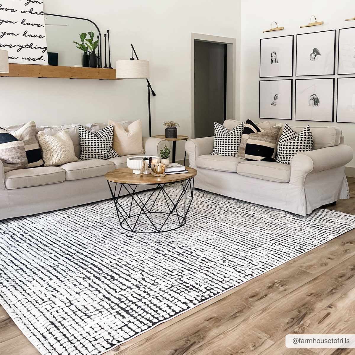 Keita Cream & Black Grid Plush Rug - Ornate Home