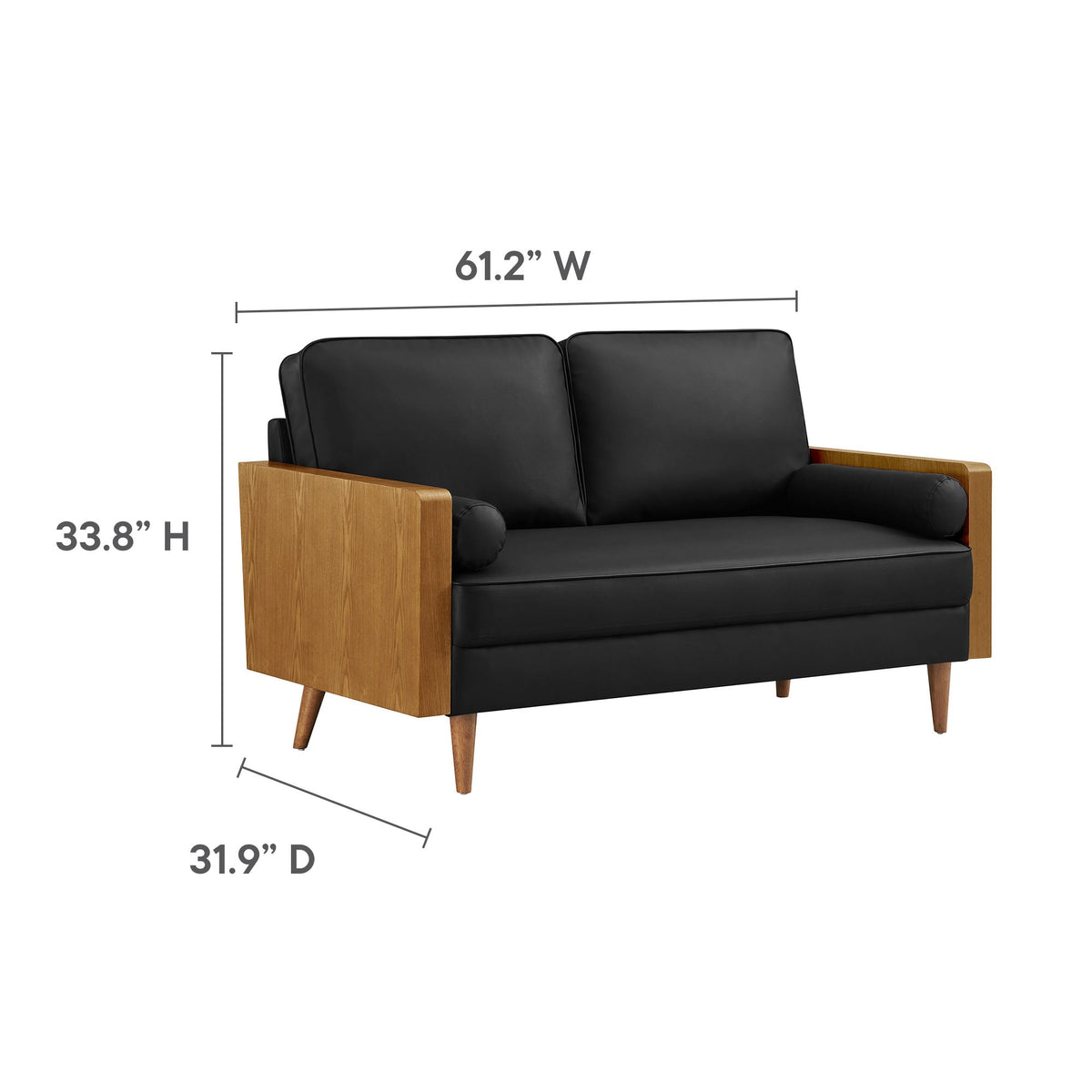 Kellan Walnut/Black Vegan Leather Loveseat - Ornate Home